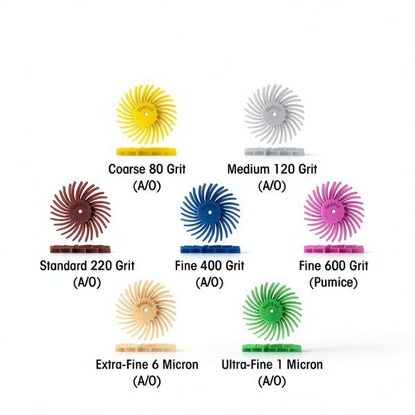 Dedeco Sunburst Radial Bristle Discs - 7/8”(22mm) Dia, Dual TC Bristle, 1/16”(1mm) Arbor, Precision Thermoplastic Rotary Polishing Tool, Aluminum Oxide-7