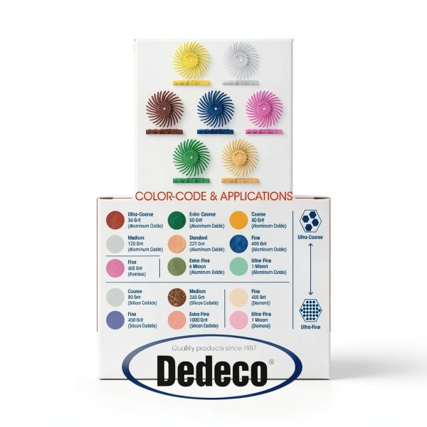 Dedeco Sunburst Radial Bristle Discs - 7/8”(22mm) Dia, Dual TC Bristle, 1/16”(1mm) Arbor, Precision Thermoplastic Rotary Polishing Tool, Aluminum Oxide-2