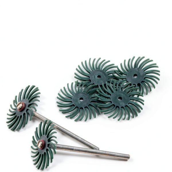 HARFINGTON 10pcs Radial Bristle Disc Set 1" 80 Grit Detail Abrasive Brush Kit Gap Polishing Wheel Assortment with 1/8" Mandrels Shank for Jewelry Wood Metal Polishing Cleaning, Green-3