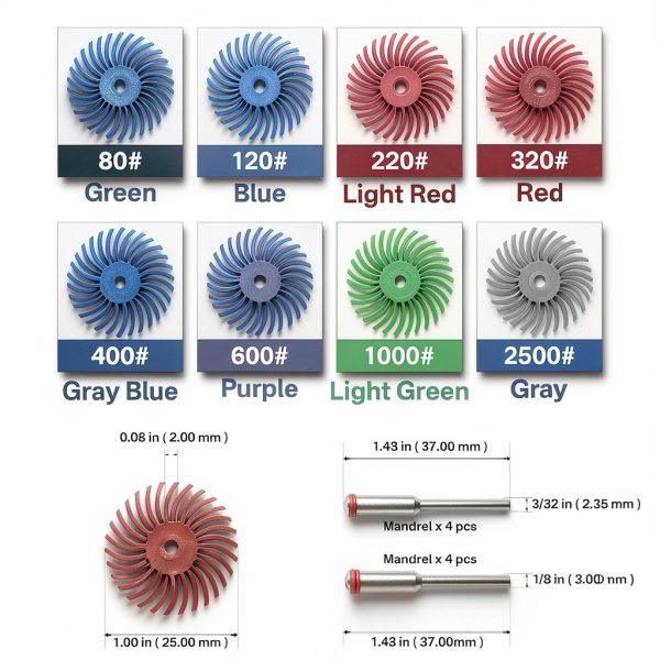 CTISMICE Radial Bristle Disc 1in Kit 88pcs Mixed Grit 80-2500-2