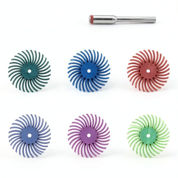 Swpeet 66Pcs 1 Inch 6 Mixed Grit 80/120/220/400/600/1000 Radial Bristle Disc Abrasive Brush Gap Polishing Pad Buffing Wheel Assortment Kit with 1/8" Shank for Rotary Tools Cleaning Finishing Deburring-1