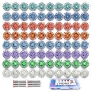 Hiqalty 1" Radial Bristle Disc Kit 88pcs 3mm Shank Mixed Grit-0