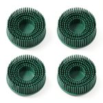 HARFINGTON 4pcs Bristle Disc 2" 50 Grit Abrasive Brush Deburring Electric Disc Brush with Quick Change Roll Lock Abrasive Coating Removal Disc for Metal, Green-0